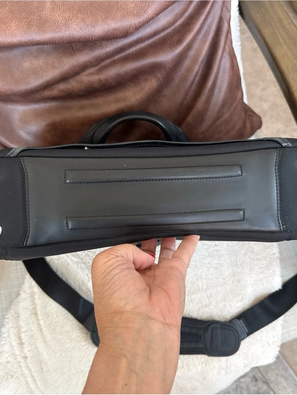 Tumi Black Arrive Sawyer Laptop Briefcase with Leather Trim-EUC Monogram